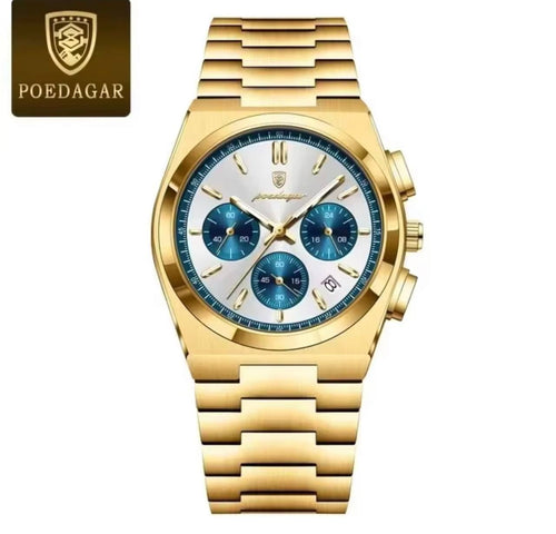 POEDAGAR 623 Cronógrafo Dorado - reloj hombre acero inoxidable