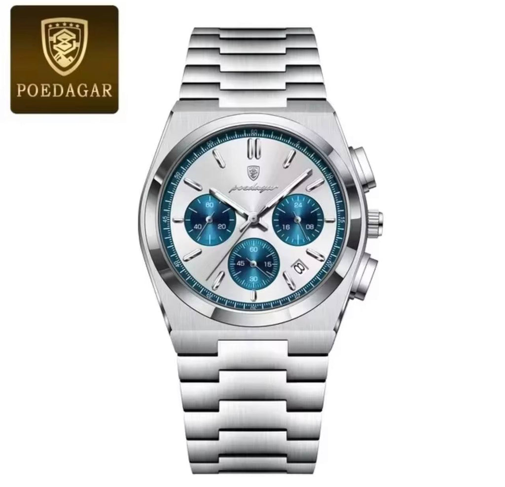 POEDAGAR 623 Cronógrafo Plateado - reloj hombre acero inoxidable
