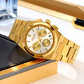 Reloj SKMEI Cronógrafo Dorado con esfera blanca y correa de acero inoxidable dorado