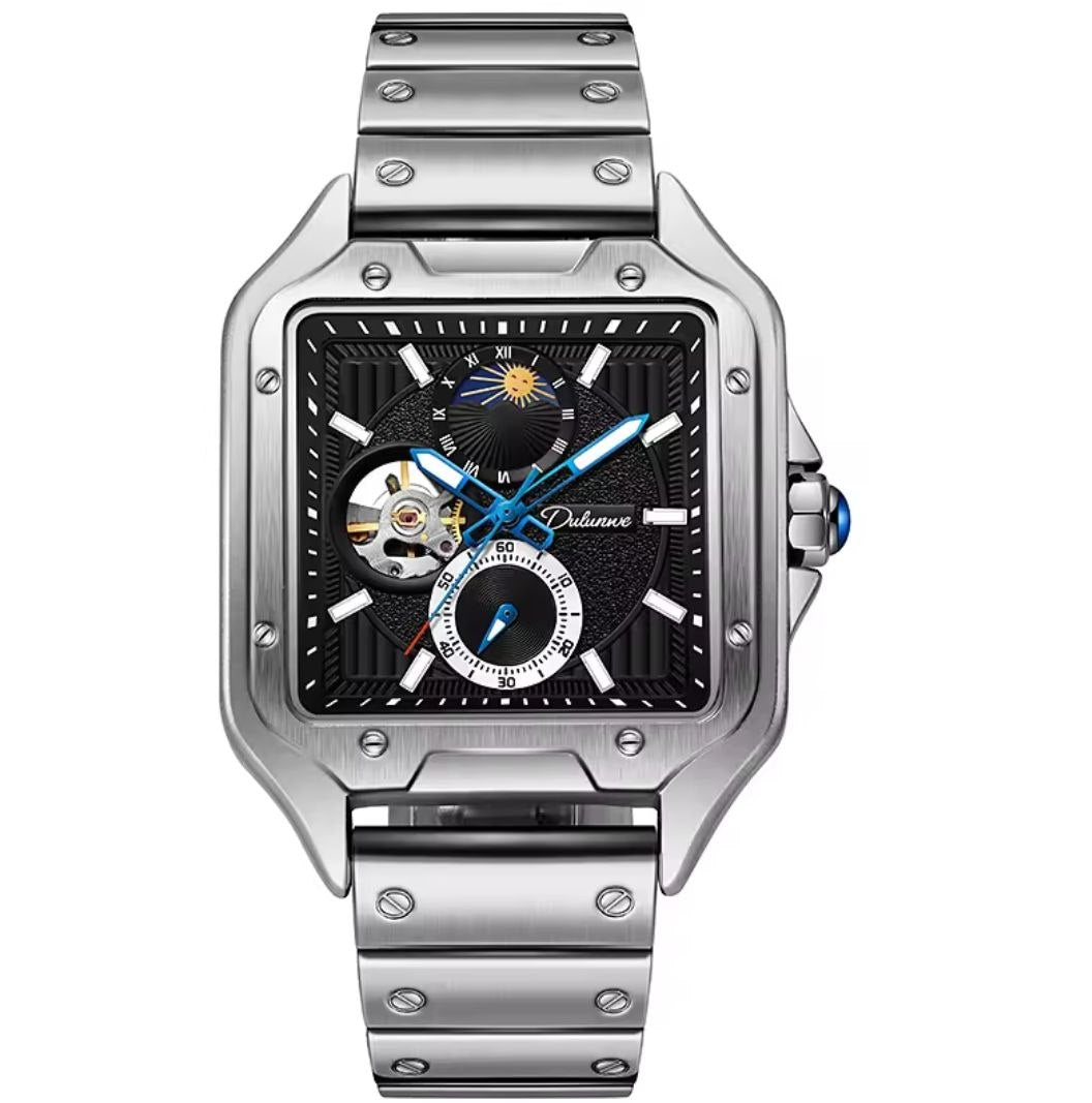 Dulunve 6032 – Automático Esqueleto Esfera Negra Brazalete Acero