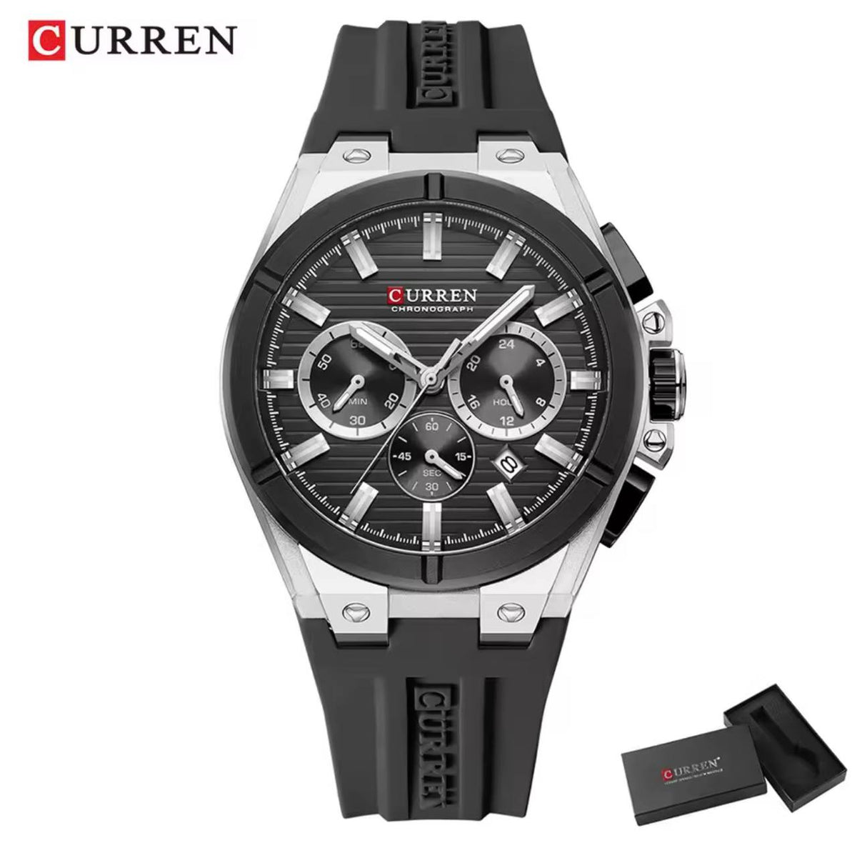Curren 8487 – Cronógrafo Esfera Negra Correa Silicona
