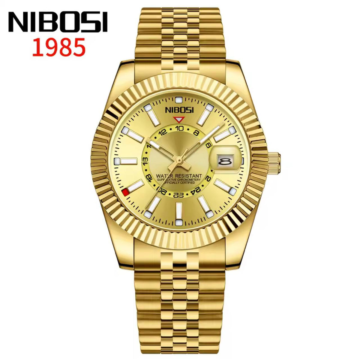 Nibosi 2638 – Estilo Sky-Dweller Todo Dorado Esfera Champagne