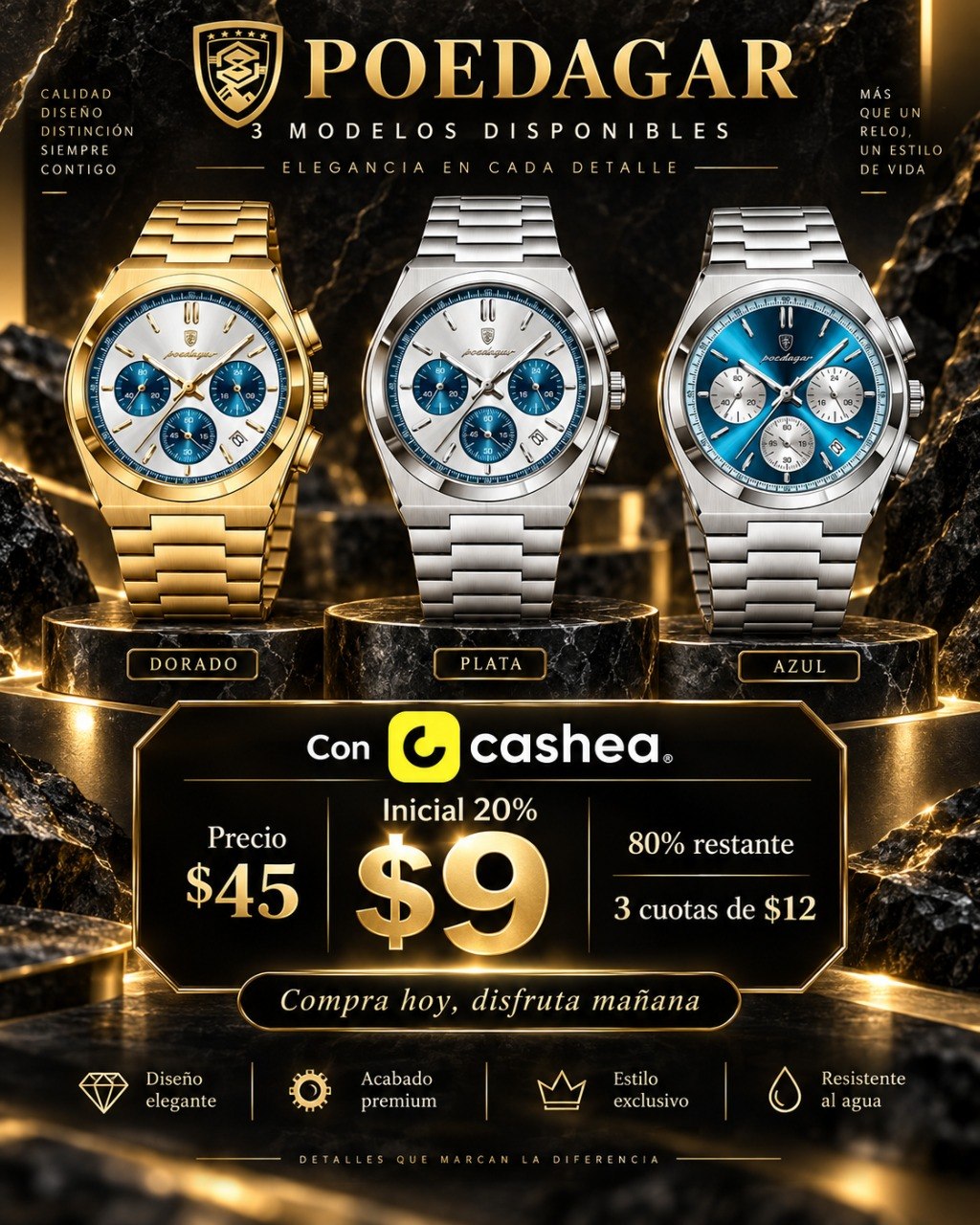 POEDAGAR Cronógrafo Luxury — Reloj para Hombre