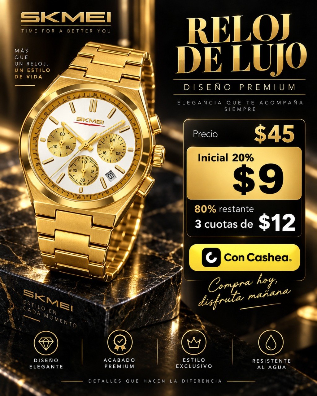 Reloj SKMEI Cronógrafo Dorado