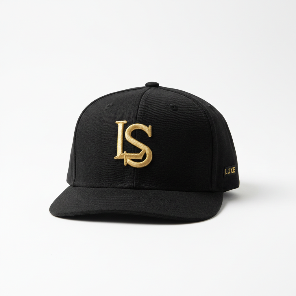 Gorra Premium Snapback DONRELOJ negro con logo dorado bordado