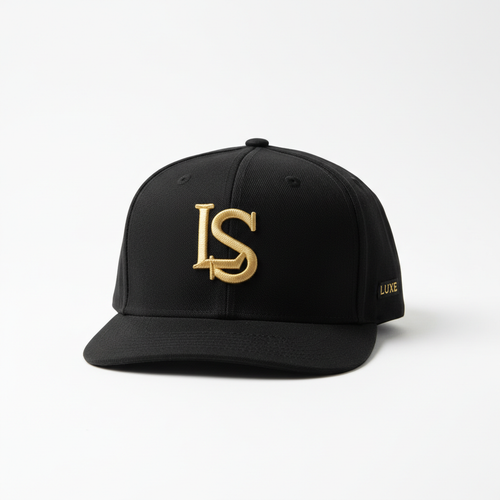 Gorra Premium Snapback DONRELOJ negro con logo dorado bordado