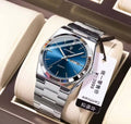 Reloj POEDAGAR 630 para hombre, plateado con esfera azul y calendario de día y fecha