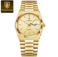 Reloj POEDAGAR 821 dorado para hombre con esfera texturizada y calendario de día y fecha