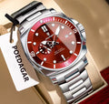 Reloj POEDAGAR 873 para hombre, plateado con esfera y bisel rojos